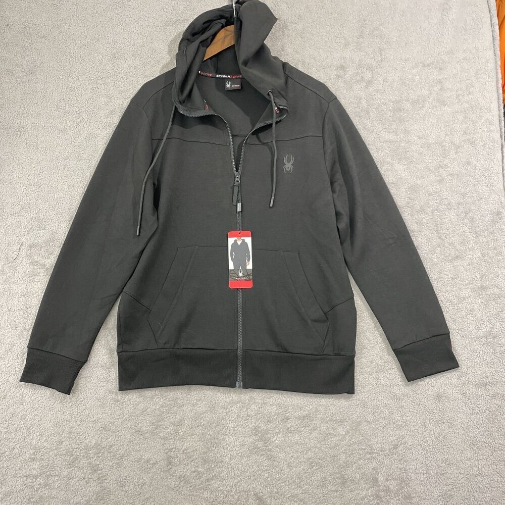 NEW Spyder Active Mens Black Full-Zip Hoodie With Logo  Medium- H1104
